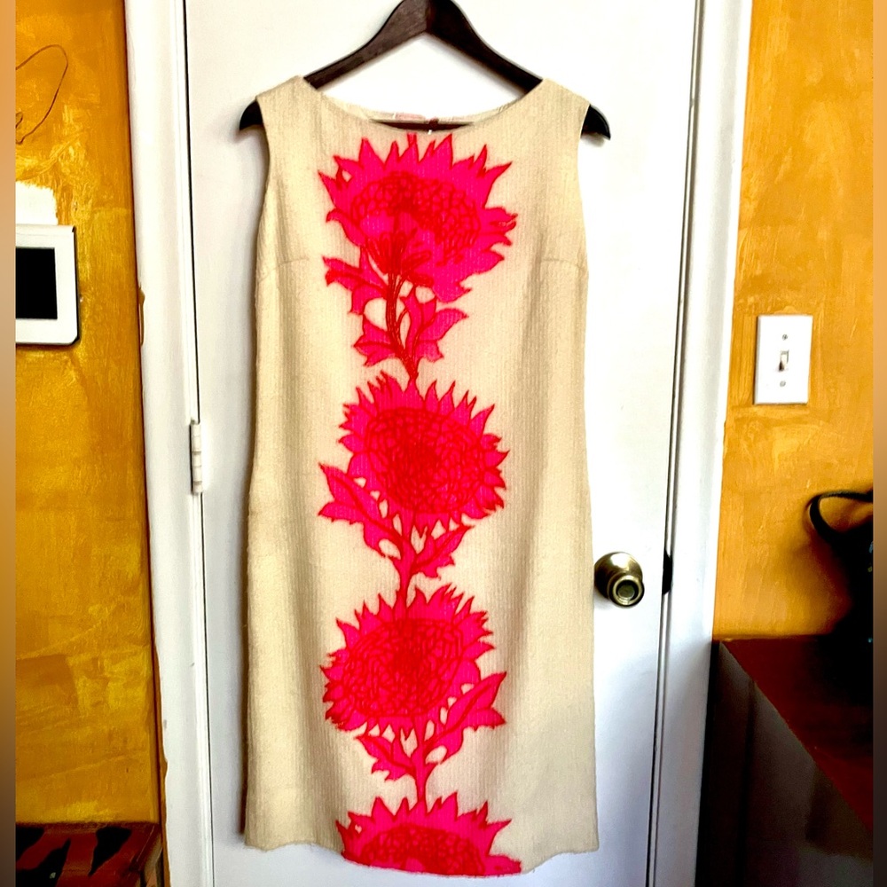 Incredible 1960s Heiser-Egan Designer Hot Pink, Red & Cream Lined Shift Dress